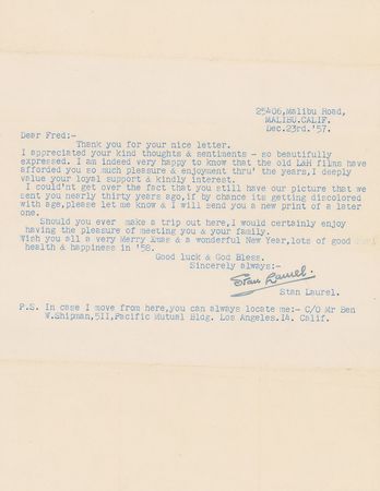 Lot #882 Stan Laurel Typed Letter Signed - Image 1