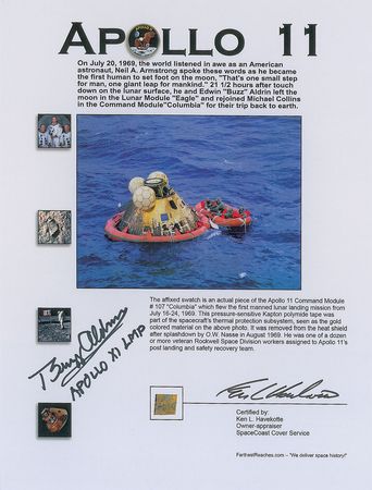 Lot #467 Buzz Aldrin Flown Kapton Foil and Signed Certificate - Image 1