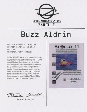Lot #467 Buzz Aldrin Flown Kapton Foil and Signed Certificate - Image 2