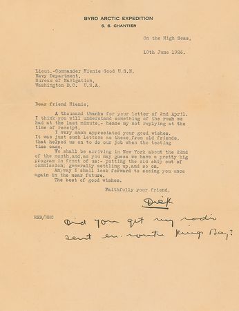 Lot #277 Richard E. Byrd Typed Letters Signed - Image 1