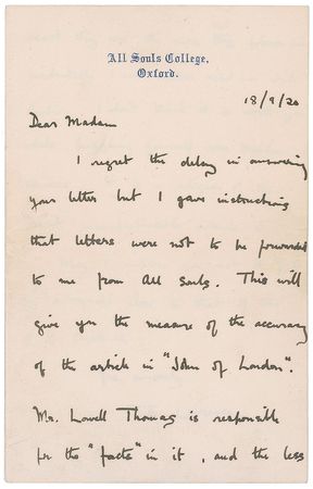 Lot #612 T. E. Lawrence: Lawrence of Arabia turns on Lowell Thomas, the man who made him famous - Image 1