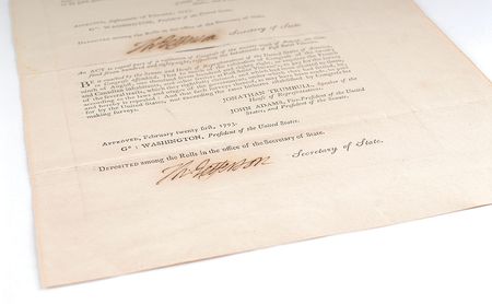 Lot #6 Thomas Jefferson: Rare twice-signed 1793 Jefferson document, confirming salaries for George Washington and John Adams as required by the Constitution - Image 5