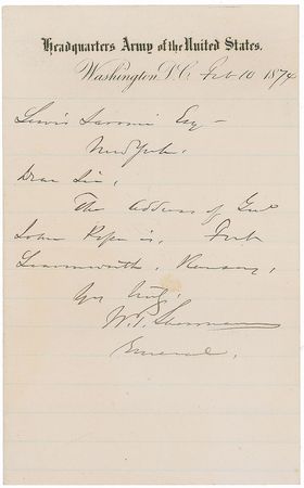 Lot #438 William T. Sherman: ?The address of Genl. John Pope is Fort Leavenworth? - Image 1