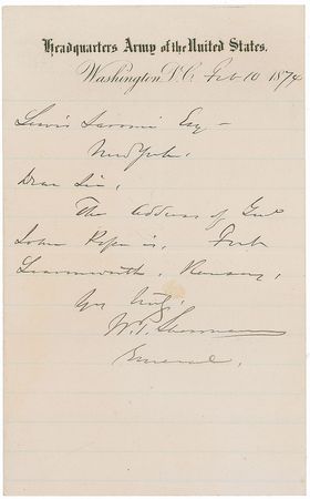 Lot #438 William T. Sherman: ?The address of Genl. John Pope is Fort Leavenworth? - Image 2