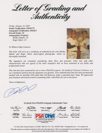 Lot #971 Mickey Mantle and Roger Maris: ?M & M Boys? signed photo, graded a ?10? by PSA - Image 3