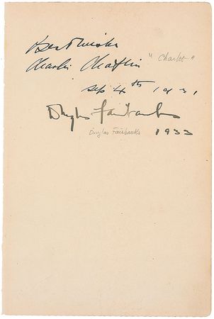 Lot #913 Charlie Chaplin and Douglas Fairbanks, Sr Signatures - Image 2