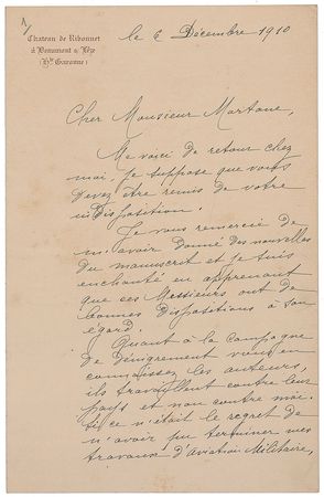 Lot #442 Clement Ader: Outstanding letter defending his country?s contributions to the field of aviation in the shadow of America?s Wright brothers - Image 1