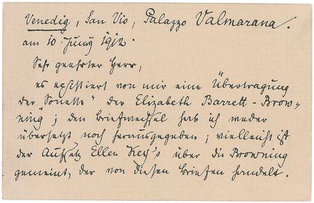 Lot #661 Rainer Maria Rilke: “There exists a translation of the ‘Sonnets’ of Elizabeth Barrett Browning done by me” - Image 1