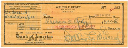Lot #609 Walt Disney: 1950 payment to trendy Palm Springs architect William Cody - Image 1