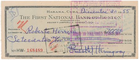 Lot #643 Ernest Hemingway Check - Image 1