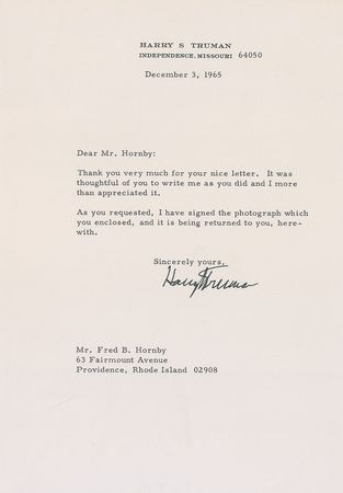 Lot #89 Harry S. Truman Typed Letter Signed - Image 1