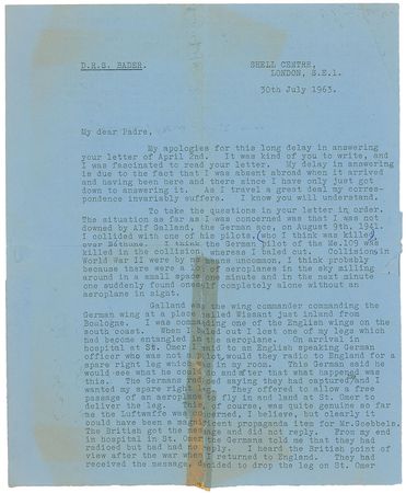 Lot #405 Douglas Bader Typed Letter Signed - Image 1