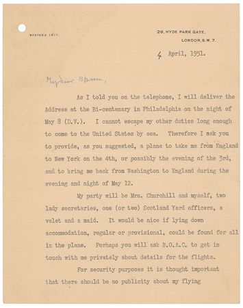 Lot #209 Winston Churchill: Extraordinary archive on a canceled 1951 trip to the University of Pennsylvania - Image 2