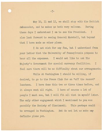 Lot #209 Winston Churchill: Extraordinary archive on a canceled 1951 trip to the University of Pennsylvania - Image 4