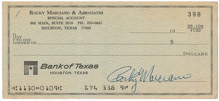 Lot #972 Rocky Marciano: Seldom-seen blank check from the Brockton boxer - Image 1