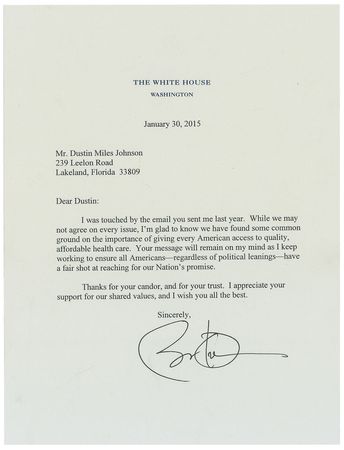 Lot #71 Barack Obama: Rare presidential letter on “the importance of giving every American access to quality, affordable health care” - Image 1