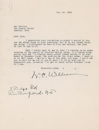 Lot #677 William Carlos Williams Typed Letter Signed - Image 1