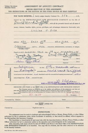 Lot #926 D. W. Griffith: An aging Griffith signs an annuity contract to his idolatress - Image 1