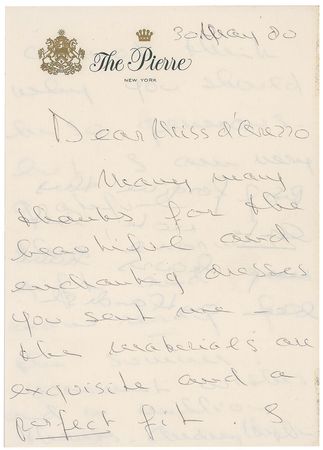 Lot #882 Audrey Hepburn: Fabulous swatch and design sketch for ?the beautiful and enchanting dresses you sent me?the materials are exquisite and a perfect fit? - Image 3