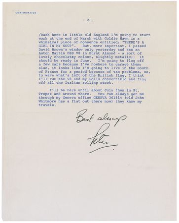 Lot #895 Peter Sellers: With a newly purchased Aston Martin, Sellers talks motorsports with Steve McQueen - Image 2