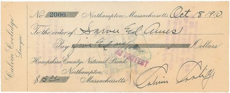 Lot #82 Calvin Coolidge Check - Image 1