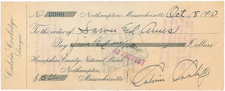 Lot #82 Calvin Coolidge Check - Image 2