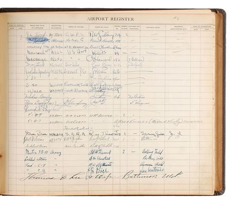Lot #446 Aviators: Flight register from Floyd Bennett Field, including entries from Earhart and Post - Image 2