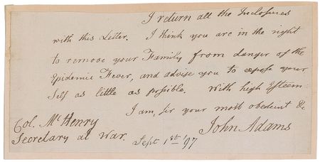Lot #1 John Adams: Exceptional 1797 presidential
