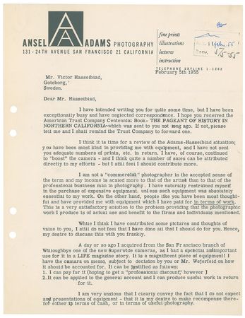 Lot #540 Ansel Adams: Forty letters exchanged between Ansel Adams and Hasselblad??The Superwide Hasselblad is indeed a masterpiece!? - Image 2