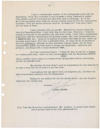 Lot #540 Ansel Adams: Forty letters exchanged between Ansel Adams and Hasselblad??The Superwide Hasselblad is indeed a masterpiece!? - Image 3