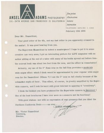 Lot #540 Ansel Adams: Forty letters exchanged between Ansel Adams and Hasselblad??The Superwide Hasselblad is indeed a masterpiece!? - Image 4