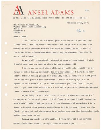 Lot #540 Ansel Adams: Forty letters exchanged between Ansel Adams and Hasselblad??The Superwide Hasselblad is indeed a masterpiece!? - Image 5