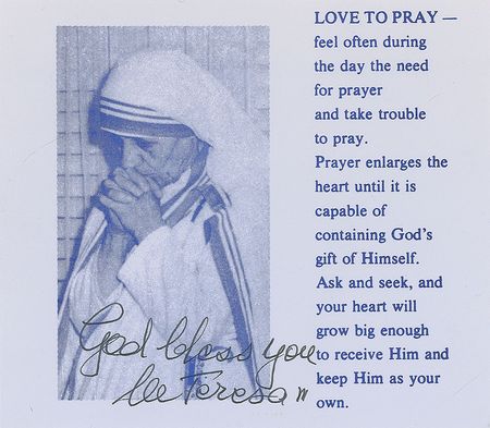 Lot #323 Mother Teresa Prayer Card - Image 1