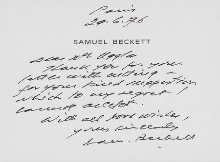Lot #682 Samuel Beckett Signed Note - Image 1