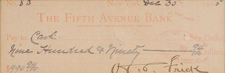 Lot #289 Henry Clay Frick Check - Image 2