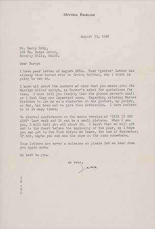 Lot #822 Irving Berlin Typed Letter Signed - Image 1