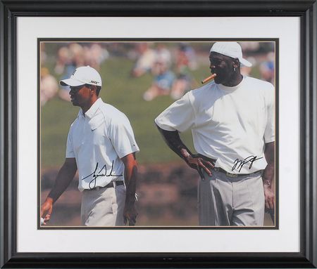 Lot #968 Michael Jordan and Tiger Woods Signed Photograph - Image 1