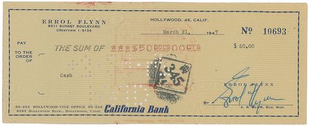 Lot #921 Errol Flynn Check - Image 2