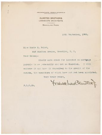 Lot #597 Frederick Law Olmsted, Jr Typed Letter Signed - Image 1