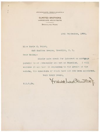 Lot #597 Frederick Law Olmsted, Jr Typed Letter Signed - Image 2