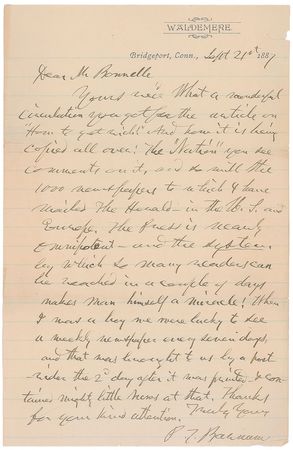 Lot #909 P. T. Barnum Handwritten Letter Signed - Image 1