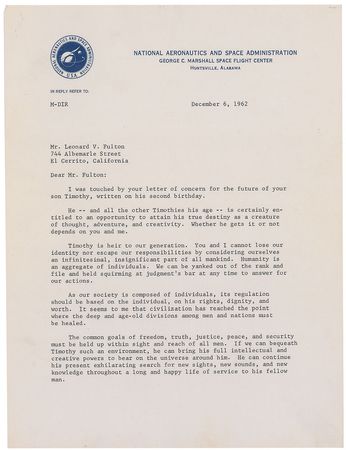 Lot #526 Wernher von Braun Typed Letter Signed - Image 1