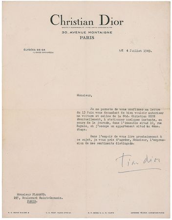 Lot #588 Christian Dior Typed Letter Signed - Image 1