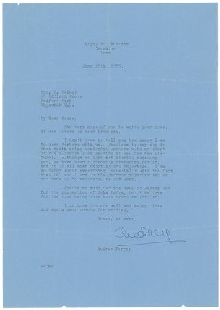 Lot #879 Audrey Hepburn: “She is once again doing wonderful wonders with my short hair (although I am growing it now for the picture)” - Image 1