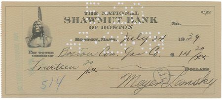 Lot #313 Meyer Lansky Check - Image 1