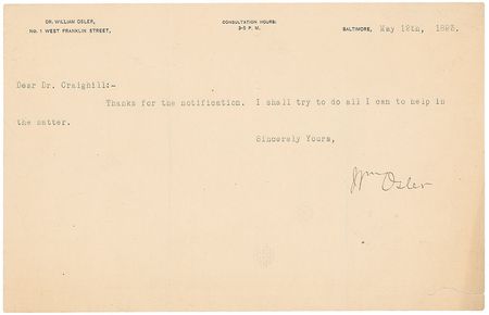 Lot #332 William Osler Typed Notes Signed - Image 1
