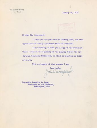 Lot #157 John D. Rockefeller Typed Letter Signed - Image 1