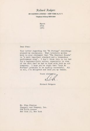 Lot #850 Richard Rodgers Typed Letter Signed - Image 1