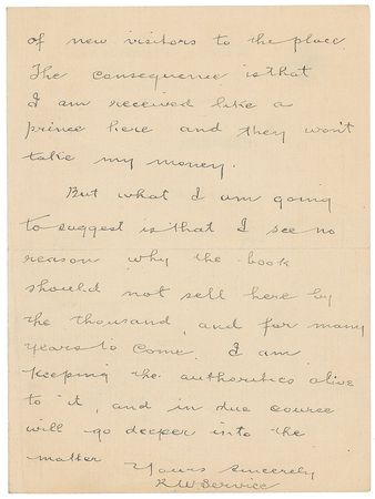 Lot #717 Robert W. Service Handwritten Letter Signed - Image 2