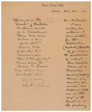 Lot #782 John Philip Sousa: “The Sousa march is a household tune” - Image 1